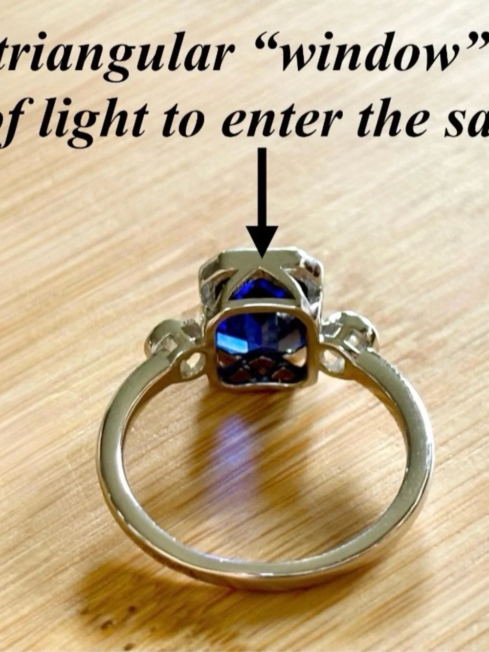 A certified 3ct lab-grown blue sapphire & .20ctw Moissanite ring, in 925 or 935!